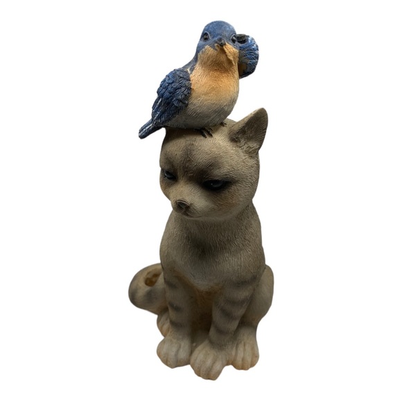 Adorable Cat Resin Candle Holder with Blue Bird - Versatile Decor Accent - Picture 2 of 7